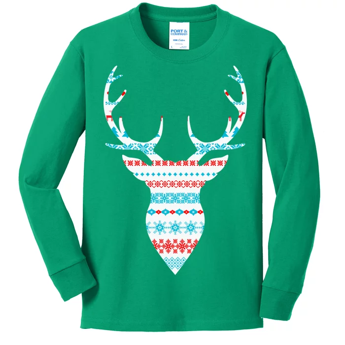 Ugly Christmas Pattern Deer Kids Long Sleeve Shirt