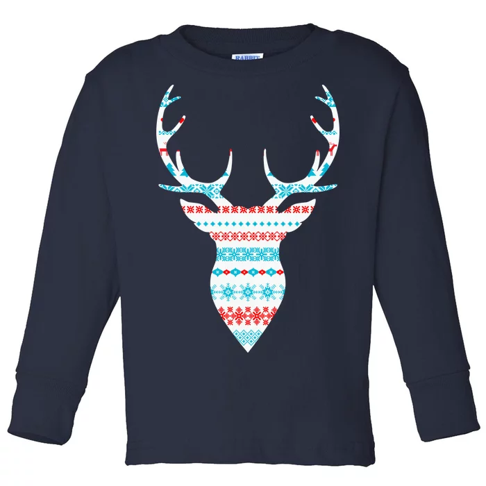 Ugly Christmas Pattern Deer Toddler Long Sleeve Shirt