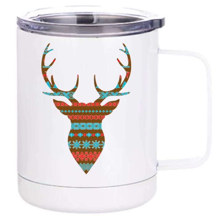 Ugly Christmas Pattern Deer Front & Back 12oz Stainless Steel Tumbler Cup