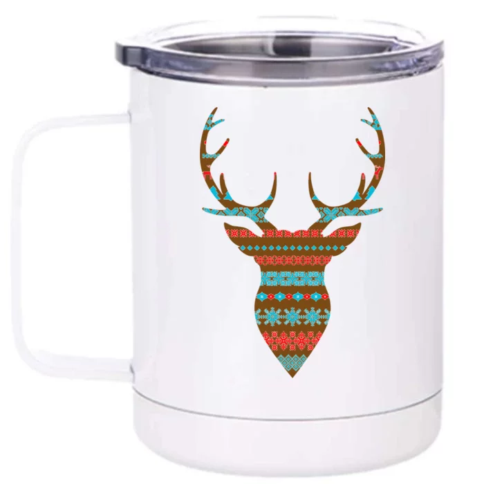 Ugly Christmas Pattern Deer Front & Back 12oz Stainless Steel Tumbler Cup