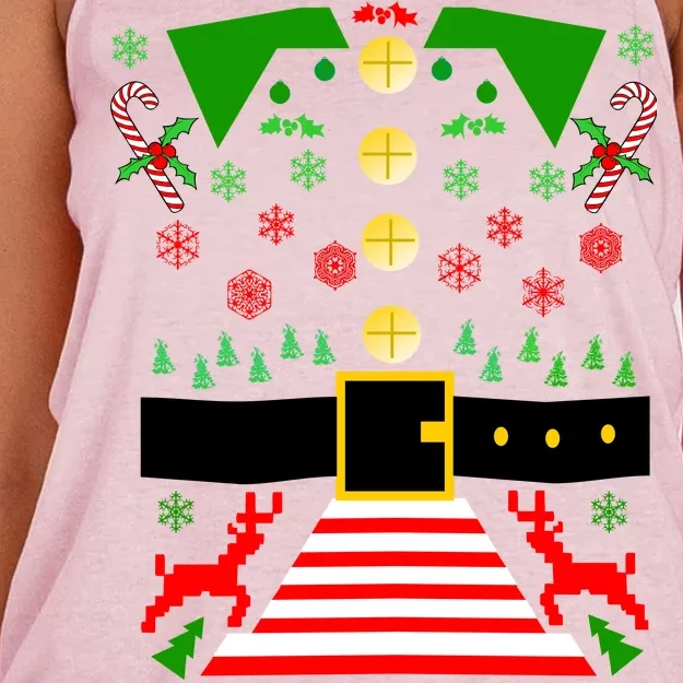 Ugly Christmas Sweater Elf Costume Women's Knotted Racerback Tank