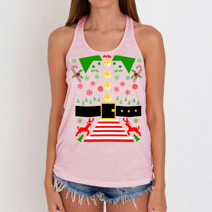 Ugly Christmas Sweater Elf Costume Women's Knotted Racerback Tank