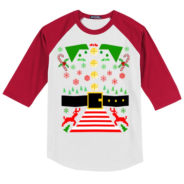 Ugly Christmas Sweater Elf Costume Kids Colorblock Raglan Jersey