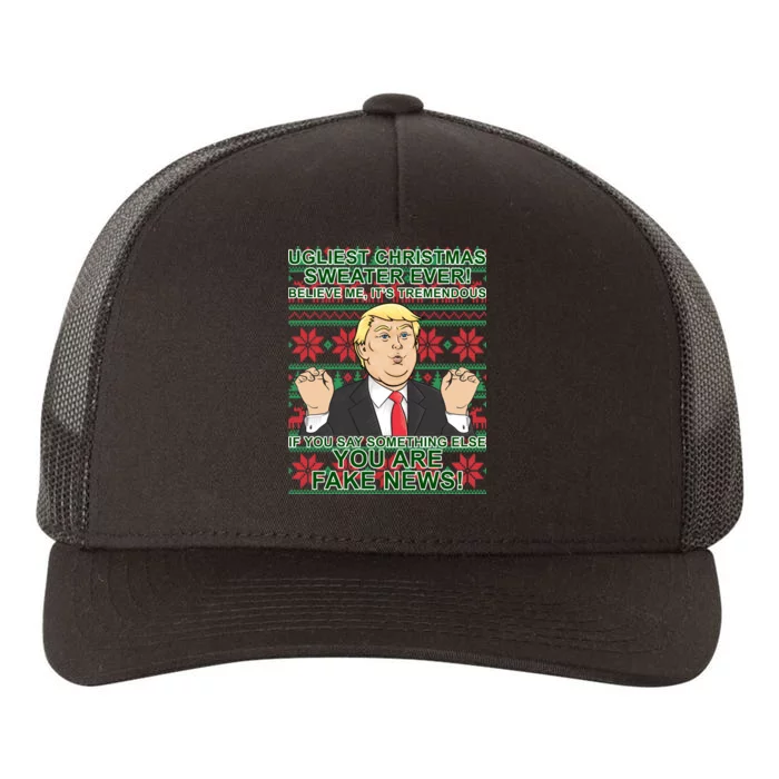 Ugly Christmas Sweater Fake News Trump Yupoong Adult 5-Panel Trucker Hat