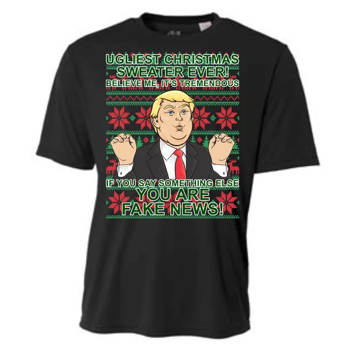 Ugly Christmas Sweater Fake News Trump Cooling Performance Crew T-Shirt