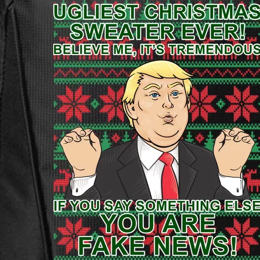 Ugly Christmas Sweater Fake News Trump City Backpack