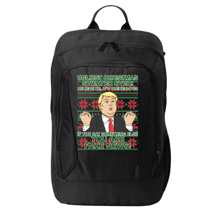 Ugly Christmas Sweater Fake News Trump City Backpack