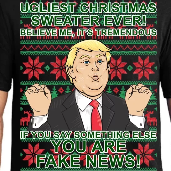 Ugly Christmas Sweater Fake News Trump Pajama Set