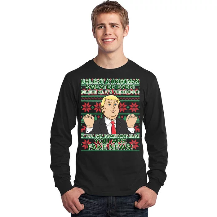 Ugly Christmas Sweater Fake News Trump Tall Long Sleeve T-Shirt