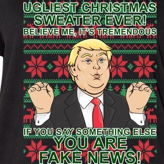 Ugly Christmas Sweater Fake News Trump Women's V-Neck Plus Size T-Shirt
