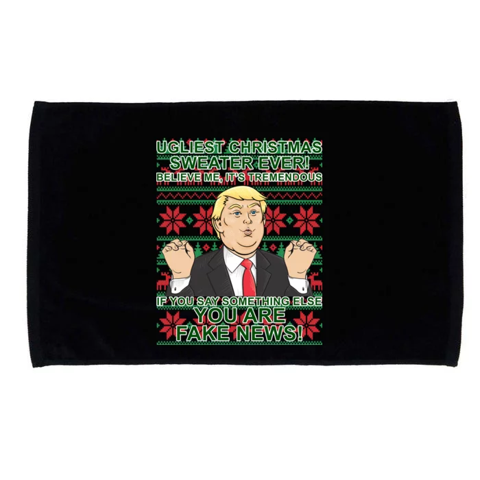 Ugly Christmas Sweater Fake News Trump Microfiber Hand Towel