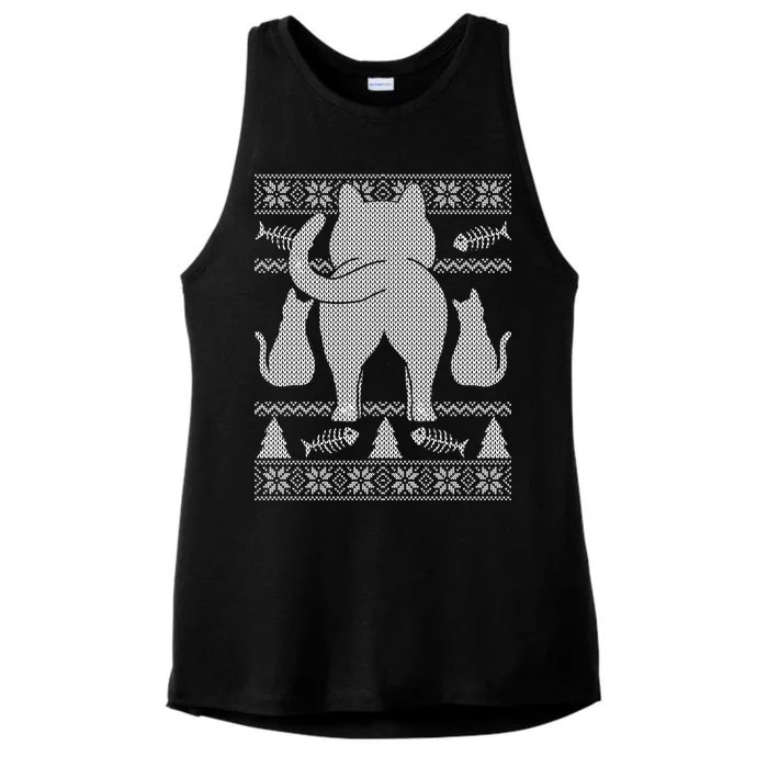 Ugly Christmas Sweater Festive Cat Butt Ladies Tri-Blend Wicking Tank