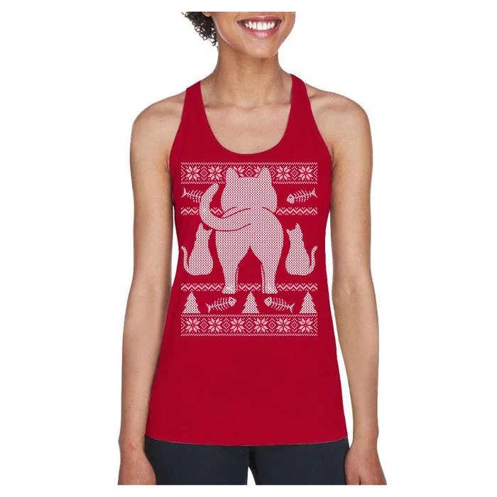 Ugly Christmas Sweater Festive Cat Butt Women's Racerback Tank