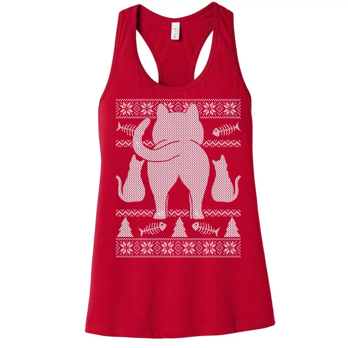 Ugly Christmas Sweater Festive Cat Butt Women's Racerback Tank