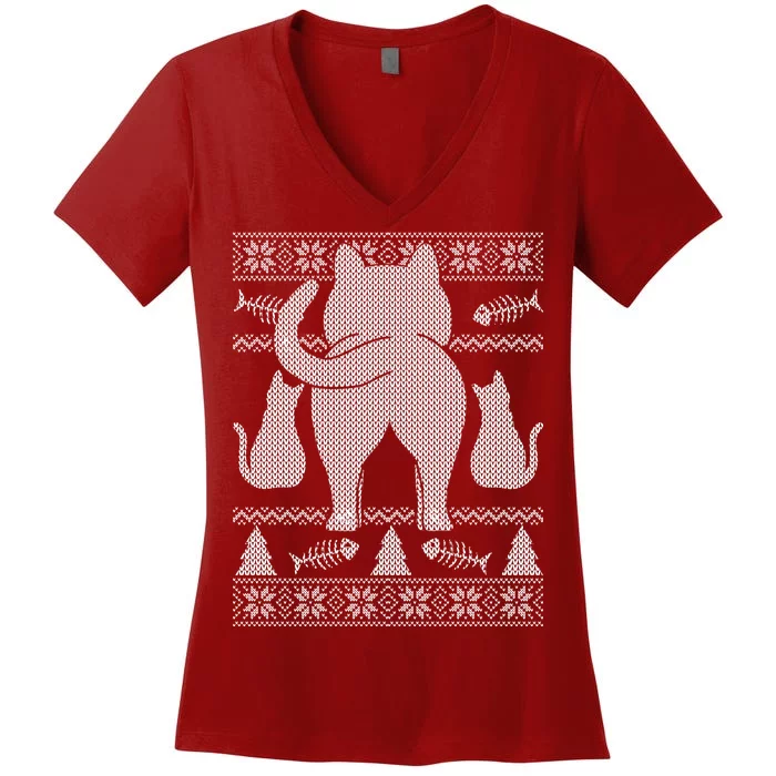 Ugly Christmas Sweater Festive Cat Butt Women's V-Neck T-Shirt