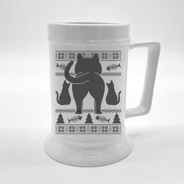 Ugly Christmas Sweater Festive Cat Butt Front & Back Beer Stein