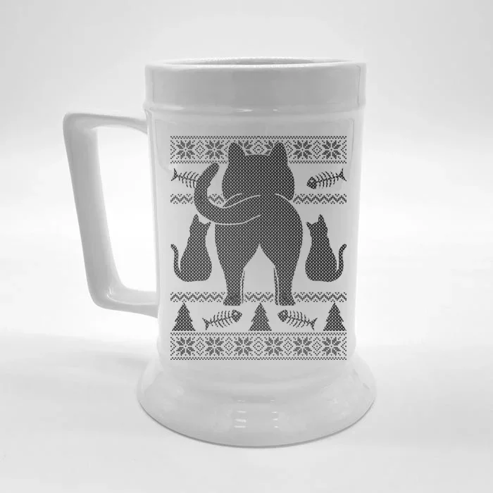 Ugly Christmas Sweater Festive Cat Butt Front & Back Beer Stein