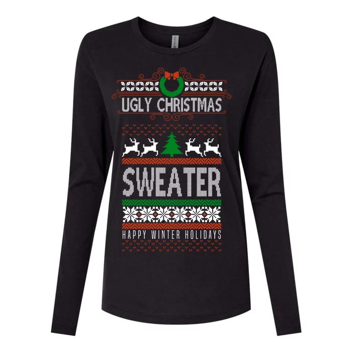 Ugly Christmas Sweater Happy Winter Holidays Womens Cotton Relaxed Long Sleeve T-Shirt