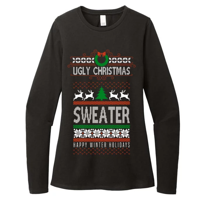 Ugly Christmas Sweater Happy Winter Holidays Womens CVC Long Sleeve Shirt