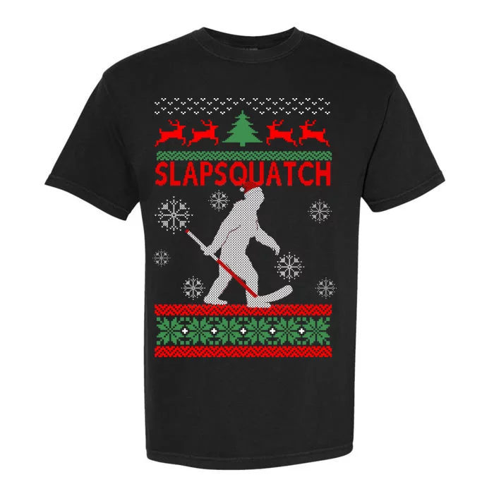 Ugly Christmas Sweater Hockey Sasquatch Garment-Dyed Heavyweight T-Shirt