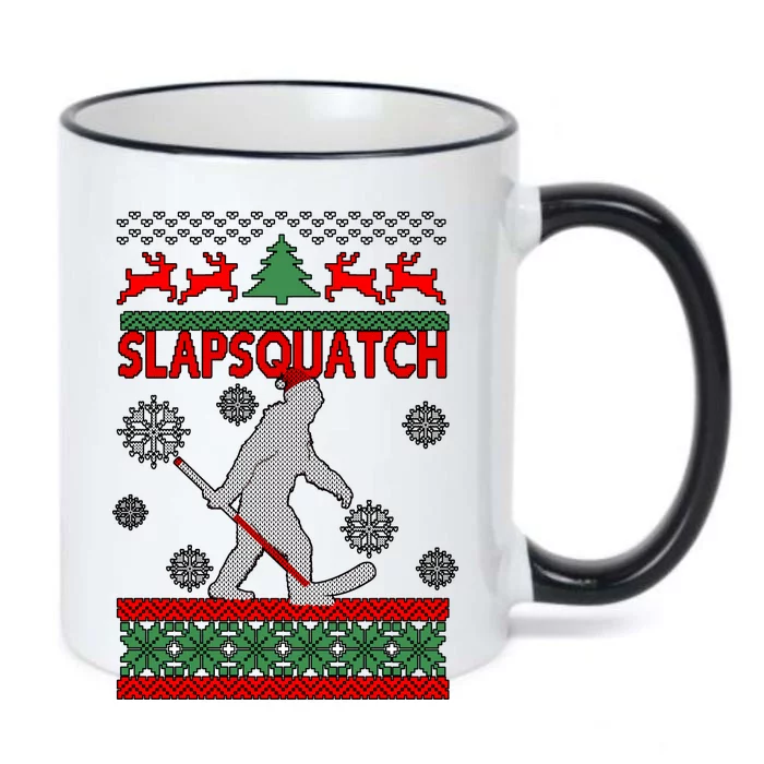 Ugly Christmas Sweater Hockey Sasquatch Black Color Changing Mug