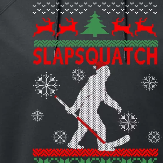 Ugly Christmas Sweater Hockey Sasquatch Performance Fleece Hoodie