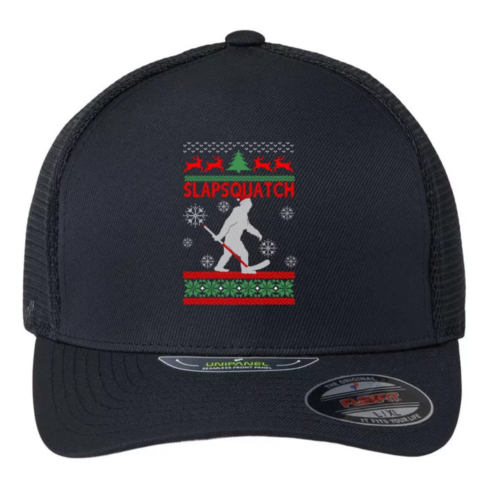 Ugly Christmas Sweater Hockey Sasquatch Flexfit Unipanel Trucker Cap