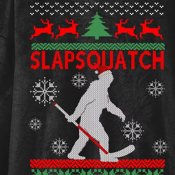 Ugly Christmas Sweater Hockey Sasquatch Hooded Wearable Blanket