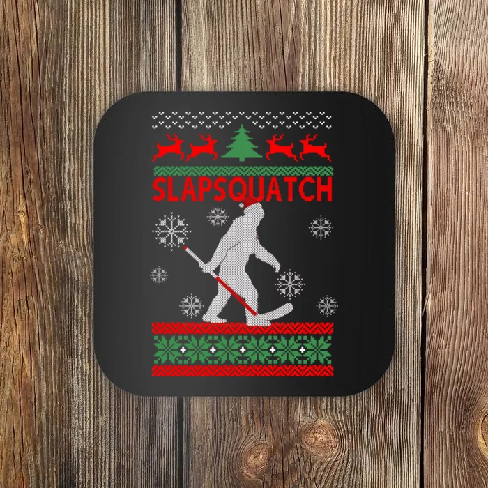 Ugly Christmas Sweater Hockey Sasquatch Coaster