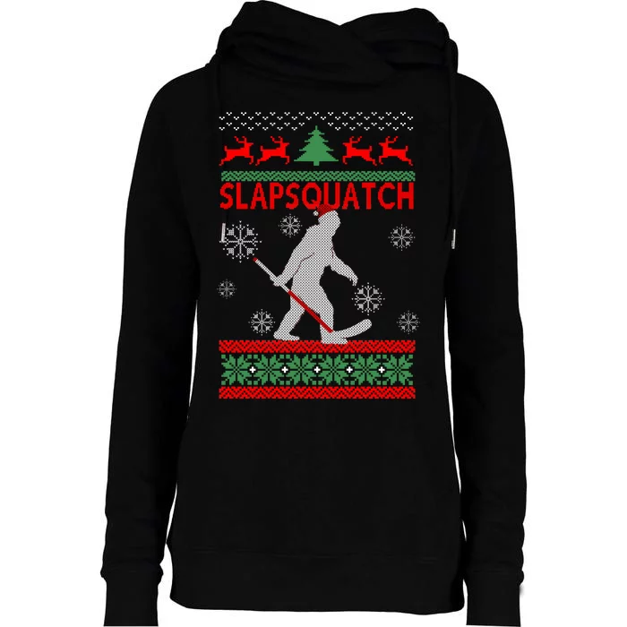 Ugly Christmas Sweater Hockey Sasquatch Womens Funnel Neck Pullover Hood