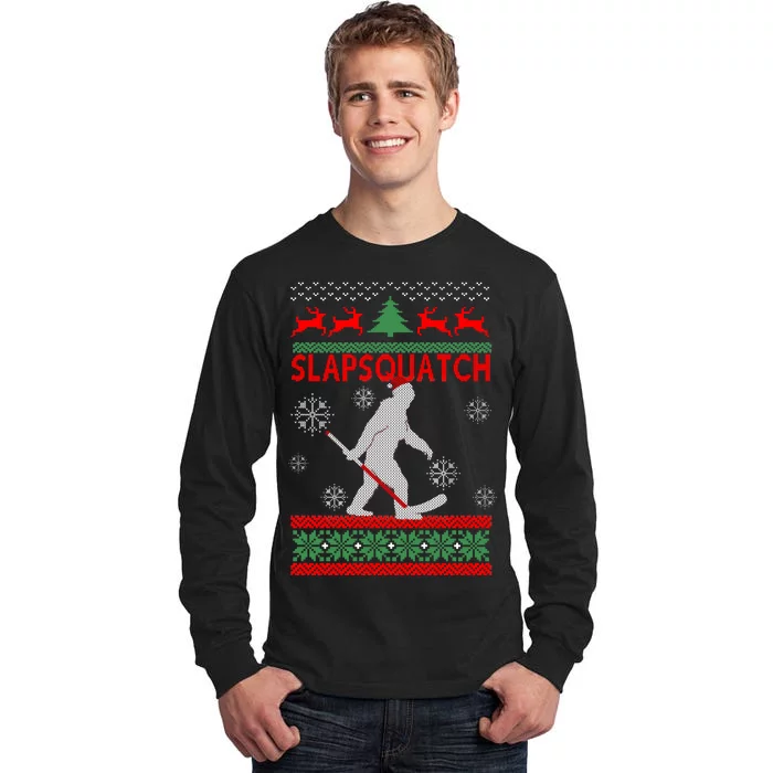 Ugly Christmas Sweater Hockey Sasquatch Tall Long Sleeve T-Shirt