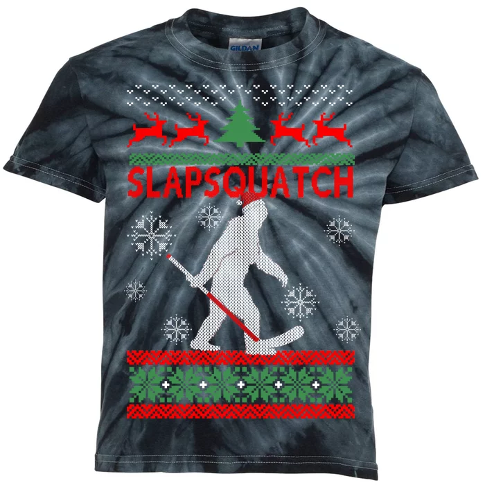 Ugly Christmas Sweater Hockey Sasquatch Kids Tie-Dye T-Shirt