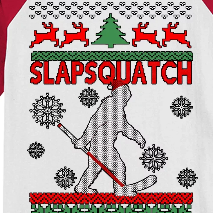 Ugly Christmas Sweater Hockey Sasquatch Kids Colorblock Raglan Jersey