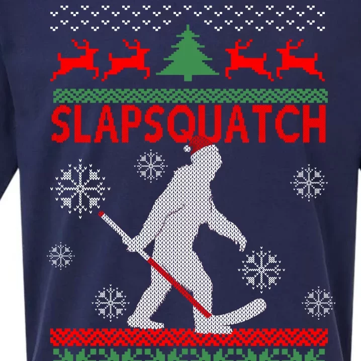 Ugly Christmas Sweater Hockey Sasquatch Sueded Cloud Jersey T-Shirt