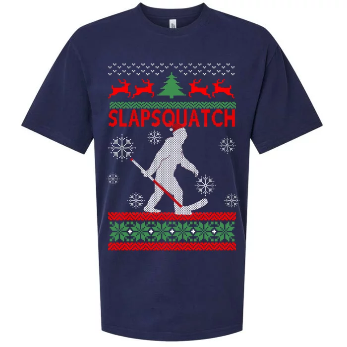 Ugly Christmas Sweater Hockey Sasquatch Sueded Cloud Jersey T-Shirt