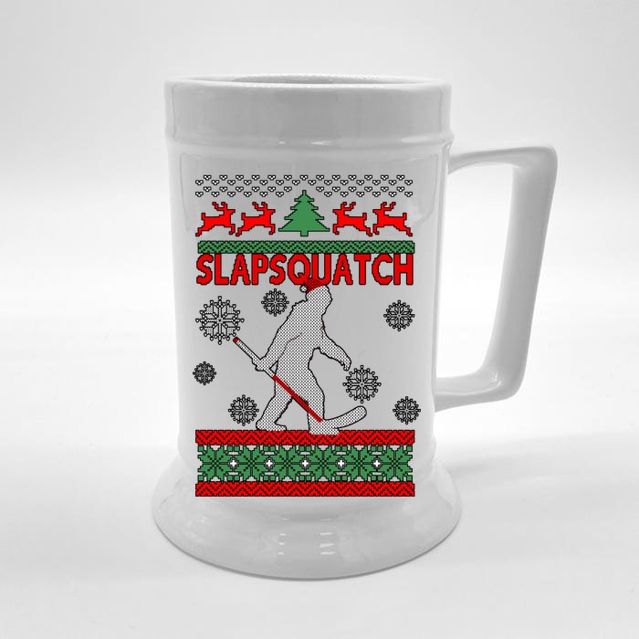 Ugly Christmas Sweater Hockey Sasquatch Front & Back Beer Stein