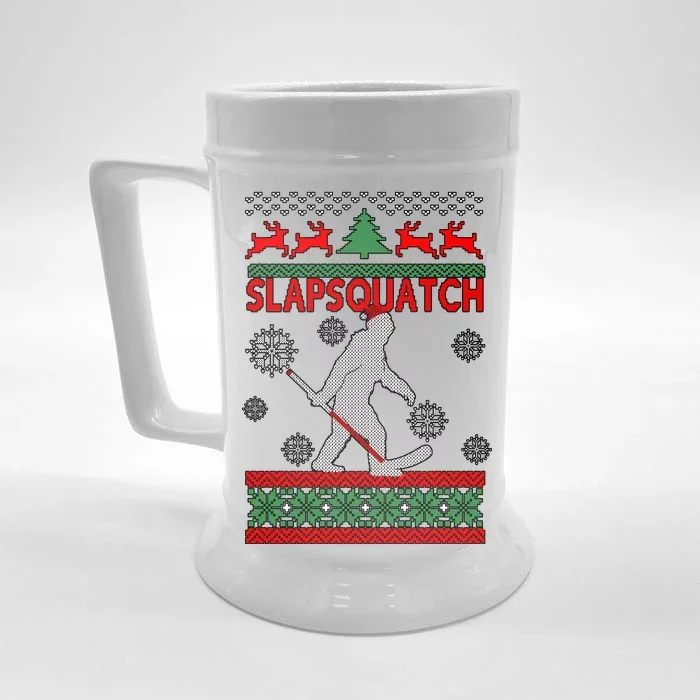 Ugly Christmas Sweater Hockey Sasquatch Front & Back Beer Stein