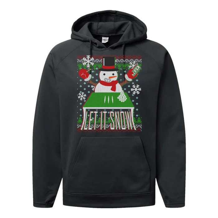 Ugly Christmas Sweater Let It Snow Frosty Snowman On Drugs Performance Fleece Hoodie