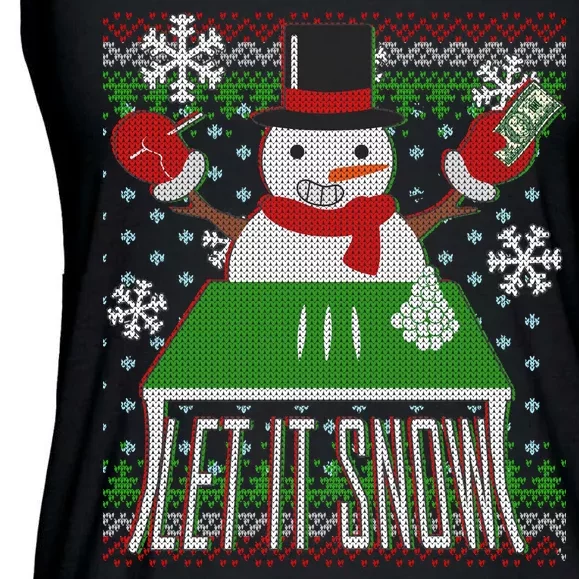 Ugly Christmas Sweater Let It Snow Frosty Snowman On Drugs Ladies Essential Flowy Tank