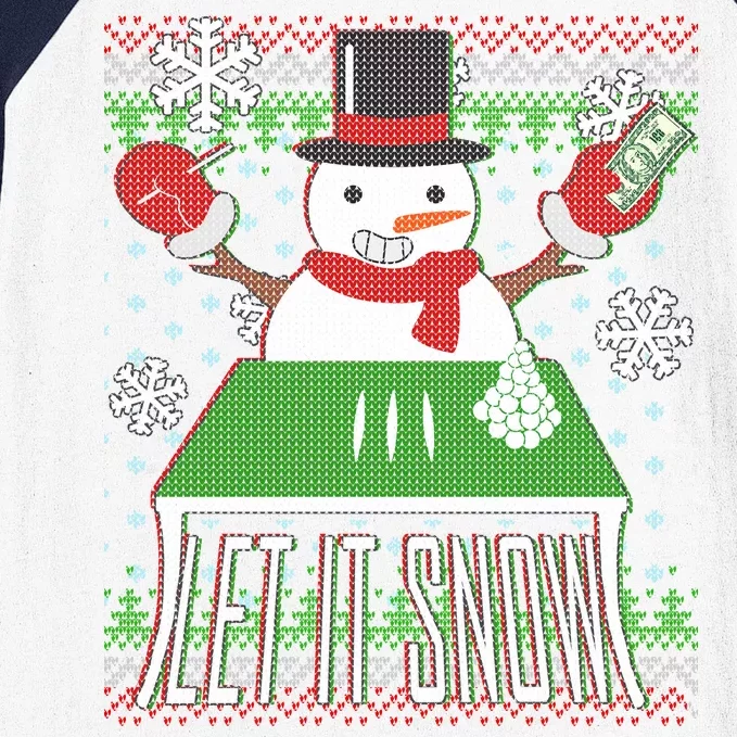 Ugly Christmas Sweater Let It Snow Frosty Snowman On Drugs Baseball Sleeve Shirt