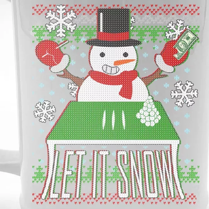 Ugly Christmas Sweater Let It Snow Frosty Snowman On Drugs Front & Back Beer Stein