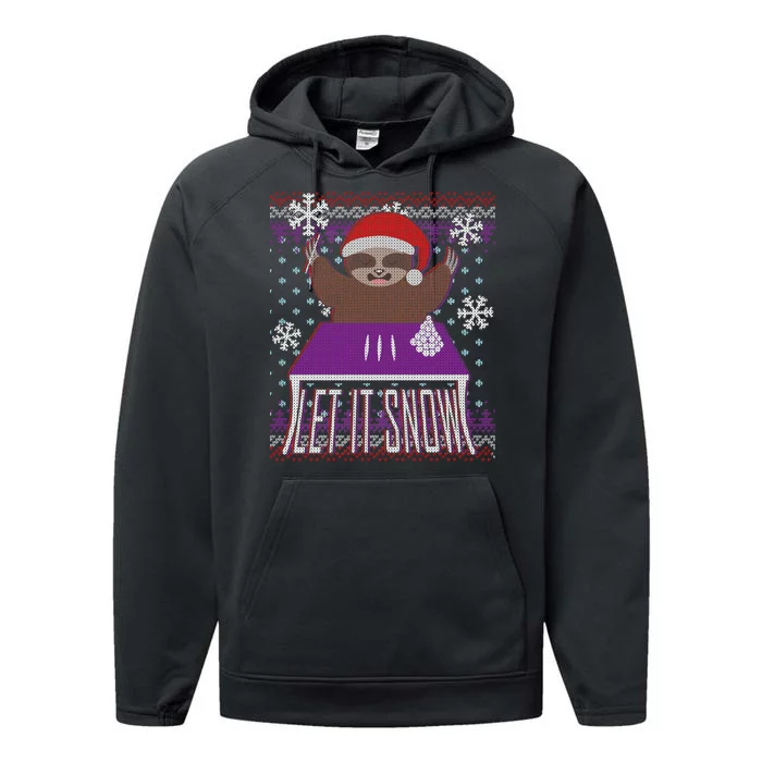 Ugly Christmas Sweater Let It Snow Sloth On Drugs Performance Fleece Hoodie