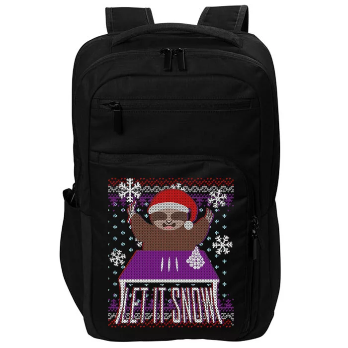 Ugly Christmas Sweater Let It Snow Sloth On Drugs Impact Tech Backpack