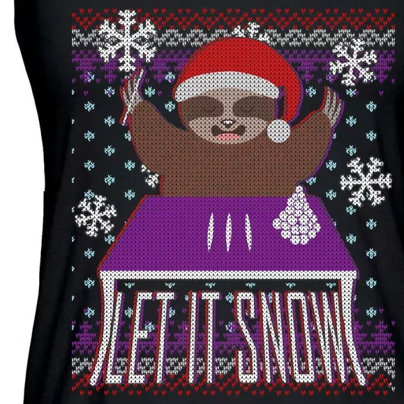 Ugly Christmas Sweater Let It Snow Sloth On Drugs Ladies Essential Flowy Tank