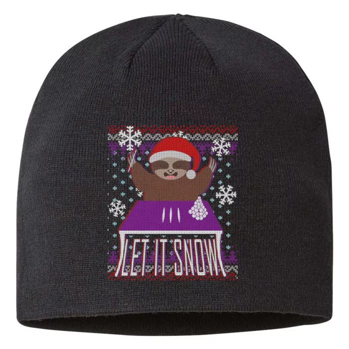 Ugly Christmas Sweater Let It Snow Sloth On Drugs 8 1/2in Sustainable Knit Beanie