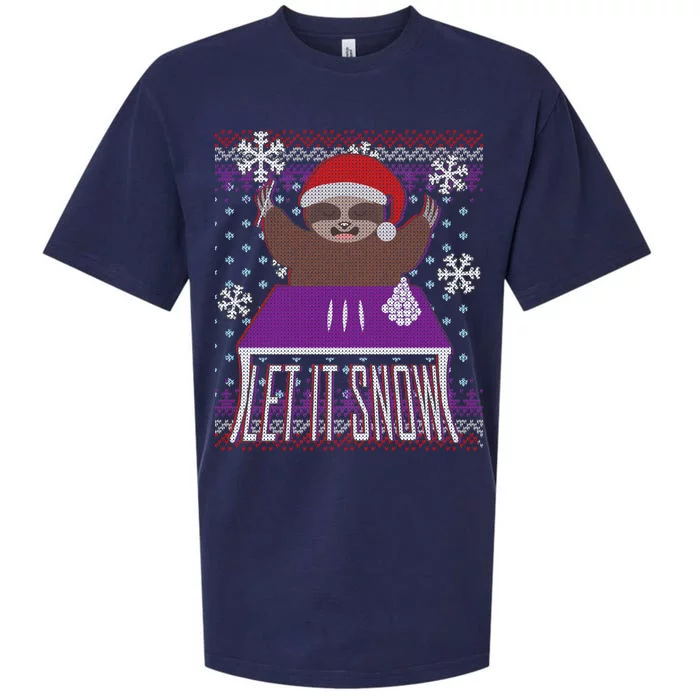 Ugly Christmas Sweater Let It Snow Sloth On Drugs Sueded Cloud Jersey T-Shirt