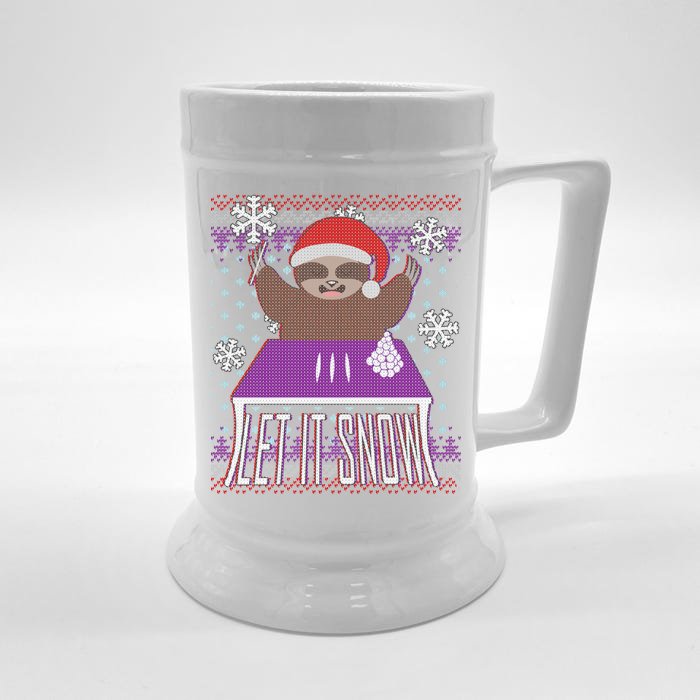 Ugly Christmas Sweater Let It Snow Sloth On Drugs Front & Back Beer Stein