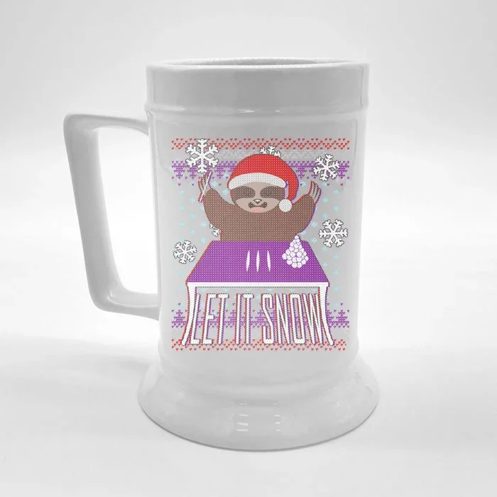 Ugly Christmas Sweater Let It Snow Sloth On Drugs Front & Back Beer Stein