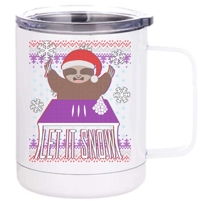 Ugly Christmas Sweater Let It Snow Sloth On Drugs Front & Back 12oz Stainless Steel Tumbler Cup