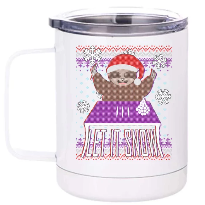 Ugly Christmas Sweater Let It Snow Sloth On Drugs Front & Back 12oz Stainless Steel Tumbler Cup